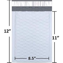 Prime #2 Poly Bubble Mailers 20,5 x 30,5 cm Dolgulu Zarf Postası Su Geçirmez 50'li Paket (PBM8512-50), Beyaz