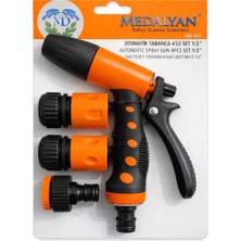 4 Parça Otomatik Su Tabancası Seti, Ergonomik Plastik Saplı, Ayarlanabilir Püskürtme Başlıklı, 1/2” Hortum Adaptörlü, Tazyikli, Sis, Yağmurlama Modlu, Bahçe Sulama Tabancası Takımı (MD-605)