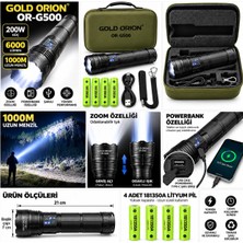 Store OR-G500 200W 6000 Lümen Uzun Menzilli Zoomlu LED Şarjlı El Feneri
