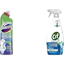Domestos Tuvalet Temizleyici Renk Değiştiren Tuvalet Uzmanı Kireç 1 Adet ve Cif Power Cleanboost Sprey Banyo Için ve Kireç Çözücü, 750 ml + 750 ml