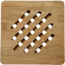 Prime Bambu, Kare Şekilli, Çizgili Tasarım, Ahşap Malzeme, Tencere Tava Altlığı, 17 Cm, Nemli Bezle Silinebilir