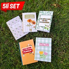 Mini Not Defteri 5'li Set | A6 Boyut Minimalist Tasarım | Çiçek Desenli A6 Not Defteri