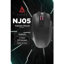 Prime Kablolu Gaming Mouse 3600 Dpı 4 Kademe Ayarlanabilir Dpı, 6 Tuşlu Ergonomik Tasarım, Düşük Gecikme, USB Tak Çalıştır, Anti-Parazit Ofis ve Oyun Için Hassas Optik Mouse | Ajazz NJ05