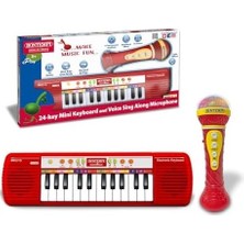 Karok Ticaret Bontempi Elektronik Karaoke Seti, 24 Tuşlu Işıklı Org ve Mikrofon, Müzik Eğitim Seti, 3+ Yaş (Kırmızı)