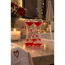 Munico Love You Çift Sıvı Kum Saati Kalp Tasarımlı Kırmızı Damla Efektli Sevgiliye Hediye