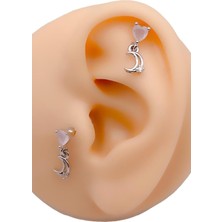 Store Taşlı Kalp Sallantılı Ay Tragus Helix Piercing (1ADET