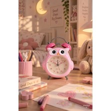Munico Sevimli Pembe Baykuş Masa Saati Kız Çocuk Odası Için Çift Zilli Analog Dekoratif Çalar Saat