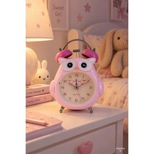 Munico Dekoratif Baykuş Masa Saati Pembe Çift Zilli Analog Çalar Saat Çocuk Odası Başucu Saati