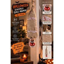 Munico Cadılar Bayramı Sensörlü Mumya Dekorasyonu 75 cm Işıklı Gözlü Asılabilir Halloween Korku Süsü
