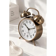 Munico Vintage Bronz Çift Zilli Masa Saati Klasik Analog Kadranlı Retro Dekoratif Çalar Saat