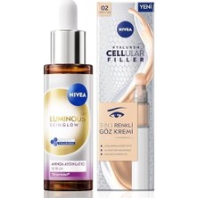 Karok Ticaret LUMINOUS630 Skin Glow Serum 30ML ve Cellular Filler Cushion Renkli Göz Bakım Kremi 15ML, Orta Ton