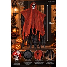 Munico 2 Adet 90 cm Ses Sensörlü Korkunç Iskelet Cadılar Bayram Süs LED Işıklı Gözlü Asılabilir Halloween