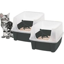 Ohyama, Kedi Tuvaleti, Kapalı Kedi Tuvaleti, Kürek, G 48,5 x D 38 x Y 30 Cm, 2'li Set, Clh-12, Gri