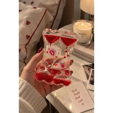 Munico Romantik Çift Kalpli Sıvı Kum Saati Kiss You Love You Tasarımlı Masaüstü Dekoratif Aşk Süsü