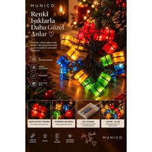 Munico Yılbaşı Ağacı LED Işık 4 Metre 20 LED Pilli Renkli Hediye Kutusu Figürlü 2 Kademeli Dekoratif Süs