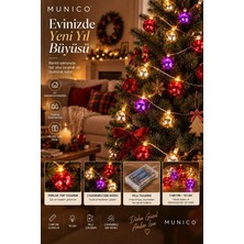 Munico Yılbaşı Ağacı LED Işık 2 Metre 10 LED Pilli Renkli Parlak Top Figürlü Dekoratif Süs