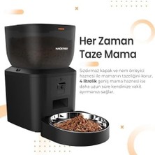 Karok Ticaret Haustier QQ029 Kameralı 1080P Gece Görüş Akıllı Kedi Köpek Otomatik Mama Kabı, App-Wifi Uzaktan Kontrol, Sesle Çağırma, 2.4ghz/5ghz, 4lt Hazne, Metal Kase (Siyah)