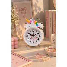 Munico Sevimli Unicorn Figürlü Çocuk Çalar Saati Renkli Saçlı Çift Zilli Analog Masa ve Başucu Saati