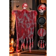 Munico Halloween Korku Evi Iskelet Süsü Sesle Aktifleşen Kırmızı LED Gözlü Yırtık Kumaşlı Dekoratif