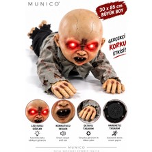 Munico Sesli ve Hareketli Zombi Bebek Figürü 30X85 cm LED Işıklı Gözlü Cadılar Bayramı Parti Dekorasyonu