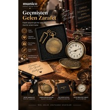 Munico Vintage Köstekli Cep Saati Zincir ve Klips Dahil Kapaklı Antik Bronz Klasik Erkek Hediye Saati