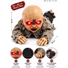 Munico Halloween Korku Evi Dekorasyonu Hareketli Zombi Bebek 85 cm Sesli Sürünen LED Işıklı Figür