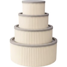 Prime 4 Lü Yuvarlak Saklama Kabı Seti Çizgili Desenli Bpa Içermez 3 Lt 1.8 Lt 1 Lt 0,55 Lt Buzdolabı Düzenleyici Mikrodalga ve Derin Dondurucu Uyumlu Bpa Içermez Sağlıklı (Krem Yuvarlak 4 Lü Set)