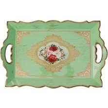 Prime Su Yeşili Renkli Elcikli Çatlatma Ahşap Tepsi, 42.5 x 28 cm
