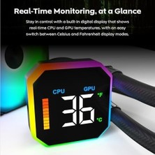 Prime Montech Hyperflow Dijital 360 Cpu Sıvı Soğutucu, 3100 Rpm Pompalı 360 mm Aıo, 3×120 mm E28 Argb Fanlar, Gerçek Zamanlı Dijital Ekran, Intel ve Amd Desteği (Siyah)