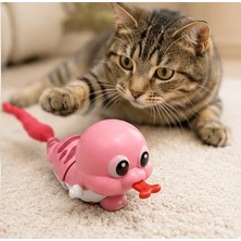 Kurmalı Hareketli Peluş Kuyruklu Kedi Oyuncağı 30 Cm, Yılan Tasarımlı Hareketli Kedi Oyuncağı, Kovalama Yakalama ve Günlük Oyun Için (Pembe)