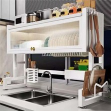 Prime Evye Üstü Bulaşık Kurutmalık 105X30X80 cm Beyaz Çok Amaçlı Mutfak Organizer Raf Beyaz