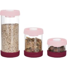 Prime Yuvarlak Vakumlu Cam Saklama Kabı Seti, 3'lü Set (450 ML+840 ML+1500 Ml), Pembe