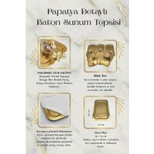 Prime Paslanmaz Çelik Baton Papatyalı Sunum Tepsisi Seti | & Gümüş Seçenekli | 24X14 cm Şık Kahve ve Ikram Tepsisi (6, Altın)