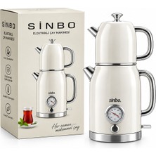Store Krem Elektrikli Cam Demlikli Plastik Retro Çay Seti Çaycı Derece Göstergeli 1600W 1.8lt - 1lt STM-5849