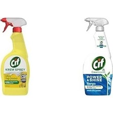 Prime Cif Krem Sprey Ultra Yağ Çözücü Yüzey Temizleyici Limon 750 ml ve Cif Power Cleanboost Sprey Temizleyici Banyo Için Temizleyici ve Kireç Çözücü 750 ml