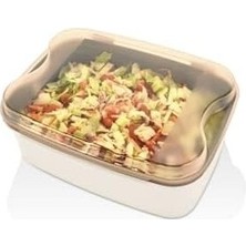 Prime Rendeli Saklama Kabı - Masal Krem Kesme Tahtalı ve Rendeli Şeffaf Bakır Kapak Salata Kabı 4500ML, Krem
