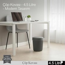 Prime 4.5 Litre Çöp Kovası | Modern Kapaklı Banyo ve Ofis Çöp Kutusu | Küçük Boy Dekoratif Tezgah Üstü Atık Kovası | Mat Çizgili Tasarım (Gri)
