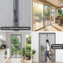 Store Mıknatıslı Kapı Sinekliği Gri 100X210 cm Otomatik Kapanan Manyetik Tül Sineklik