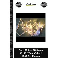 Carlburn Özel Üretim Perde Işık Yılbaşı Süsleme Dekor 3m 100 LED 20 Saçak 305070CM Çakarlı IP65 Dış Mekan