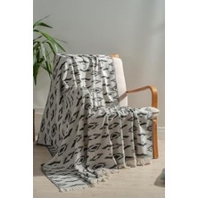 Prime TEKSTIL%100 Pamuk Çok Amaçlı Örtü, Koltuk Şalı ve Tv Battaniyesi, 130X170 Cm, Dekoratif Ev Tekstili (Siyah, Reflaction)