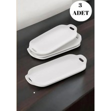 Prime Tavuk Dünyasi Oval Servis Tabağı, Beyaz Seramik, Kulplu Kayık Model, 3'lü Set, Sunum ve Servis Için