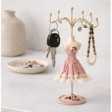 Prime Pembe Elbiseli Manken Takı Standı, Çiçek Desenli, Metal Kancalı, Kolye ve Küpe Tutucu, Tarz