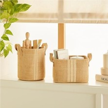 Prime 2'li Çizgili Jüt Sepet Set 1 Adet 20 x 20/1 Adet 24 x 17 x 14 cm