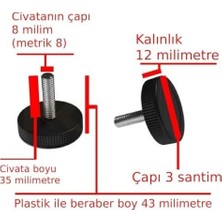 Karok Ticaret Plastik Başlı Çivata Ayak Mobilya Ünite Kitaplık Dolap Ayarlanabilir Ayak Mobilya Ayağı Sıkma Düğmesi Metrik 8 Çap Civata 8 Milim Boy 43 Milimetre