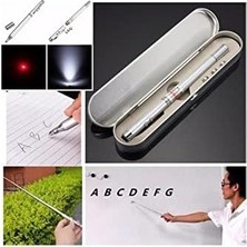 Prime Metal Kutulu Kırmızı Lazerli, LED Işıklı Mıknatıslı Pointer Kalemi Işaretçi Uzayabilen Sunum Çubuğu Teleskopik Metal Tükenmez Kalem (PRS-1521G)