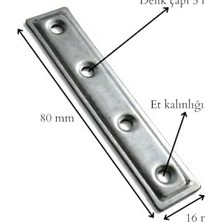 Prime Düz Demir Gönye Köşebent, Metal Lama Montaj Demiri, Mobilya Dolap Raf Masa Köşe Bağlantı Aparatı, 16X80MM, 25 Adet