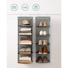 Prime Asılı Raf, Elbise Dolabı Düzenleyici, Askılı Muhafaza, Kıyafetler Için, Yer Tasarrufu Sağlar ve Katlanabilir, Metal Kanca, Bambu Eklentiler, Keten Benzeri Doku, Açık Gri RCH005W01