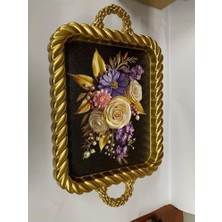 Prime Lüks Dekoratif Plastik Tepsi Altın Çerçeve 38X28