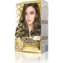 Prime Maxx Deluxe Serisi 24K Altın Parçacıklı Serum ile 1 Kutu 2 x 50 ml ve Geliştiriciler Saç Boyası (Yoğun Küllü Açık Kumral 8.11)