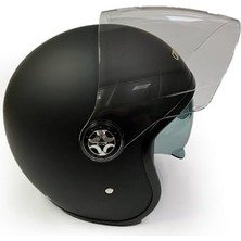 Prime Motosiklet Yarım Kask, Mat Siyah, Çift Vizörlü, Stil, Terletme Yapmaz Pedler -L Beden